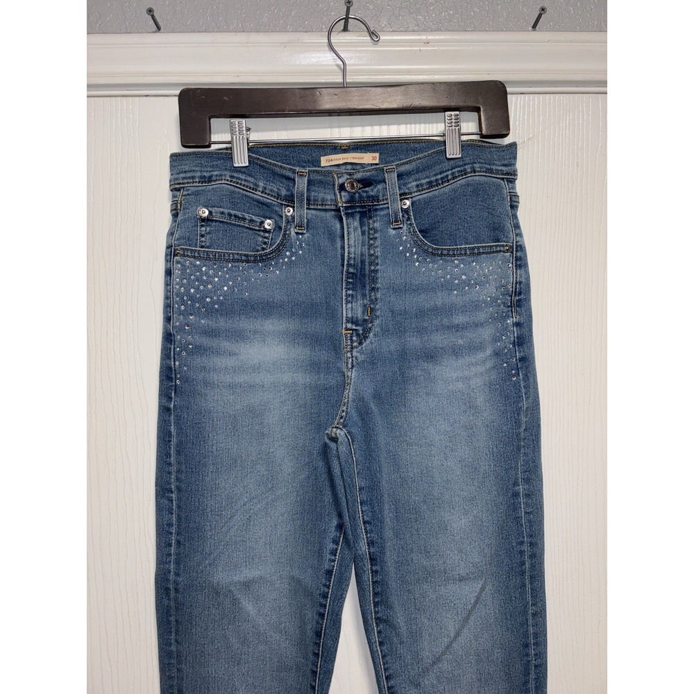 Levi's 724 Women's Jeans Size 30, Blue, High-Rise, Straight Fit Embellished Gems